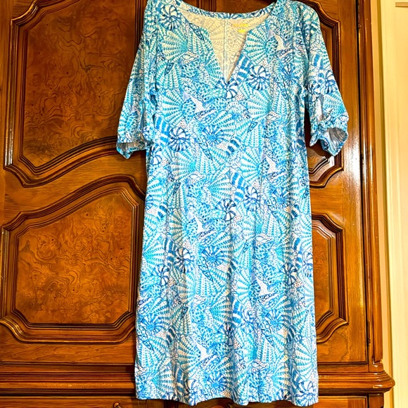 Lilly Pulitzer Easley T-Shirt Dress Amalfi Blue By The Seashore NWOT - Picture 2 of 6